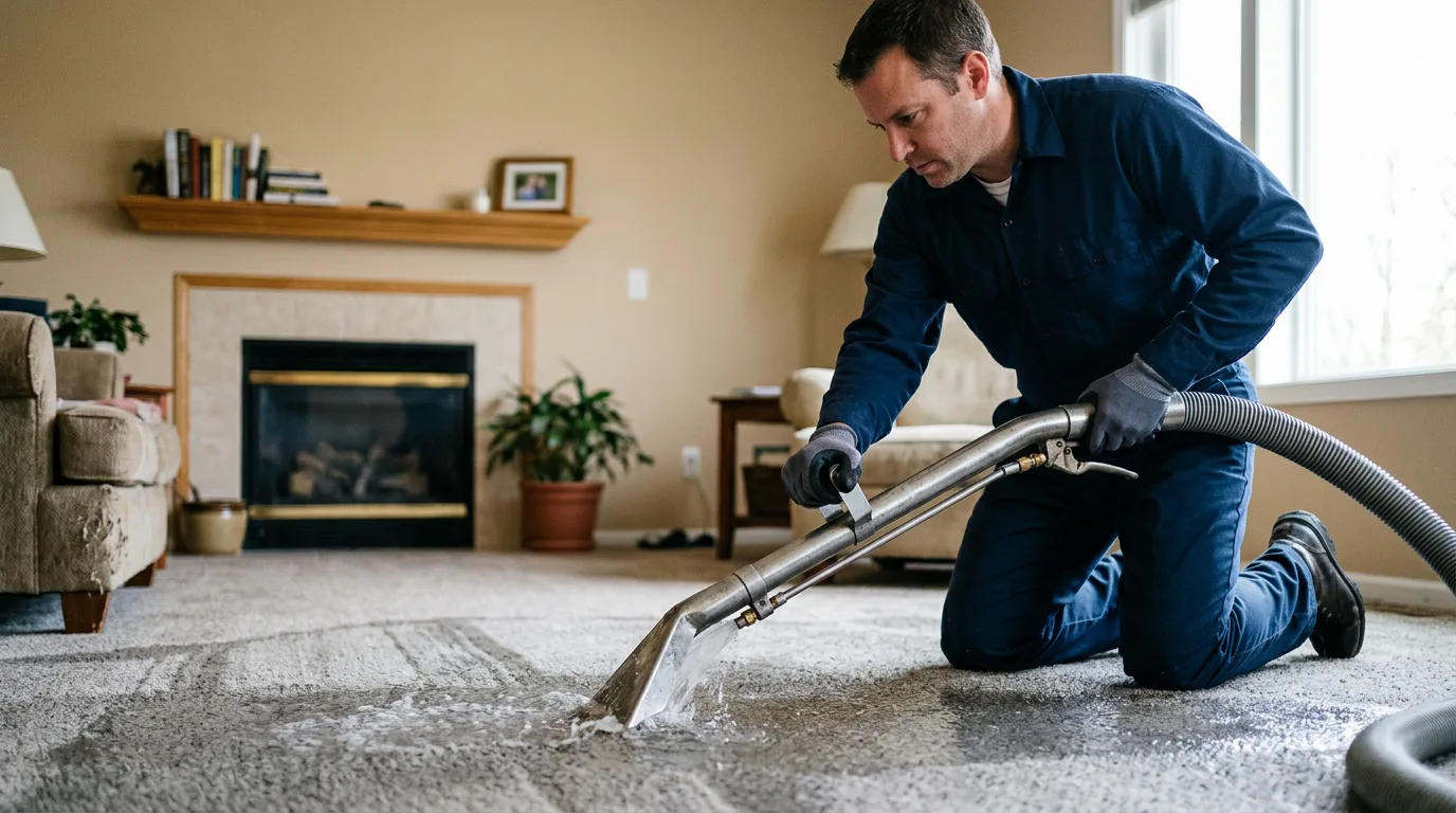 Water damage restoration technician working near Underwood, IN